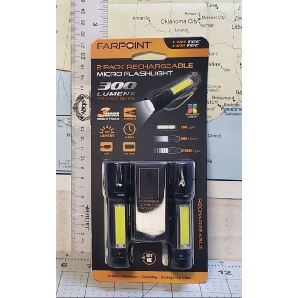 Micro Flashlight Farpoint‎ USB Rechargeable 300 Lumens Black 2 Pack